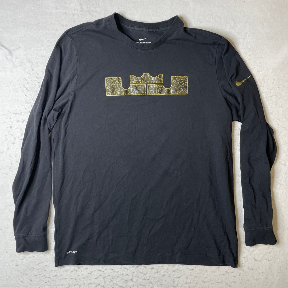 Nike LeBron James Crown Logo Long Sleeve‎ T-Shirt Mens XL Black Dri-Fit Graphic